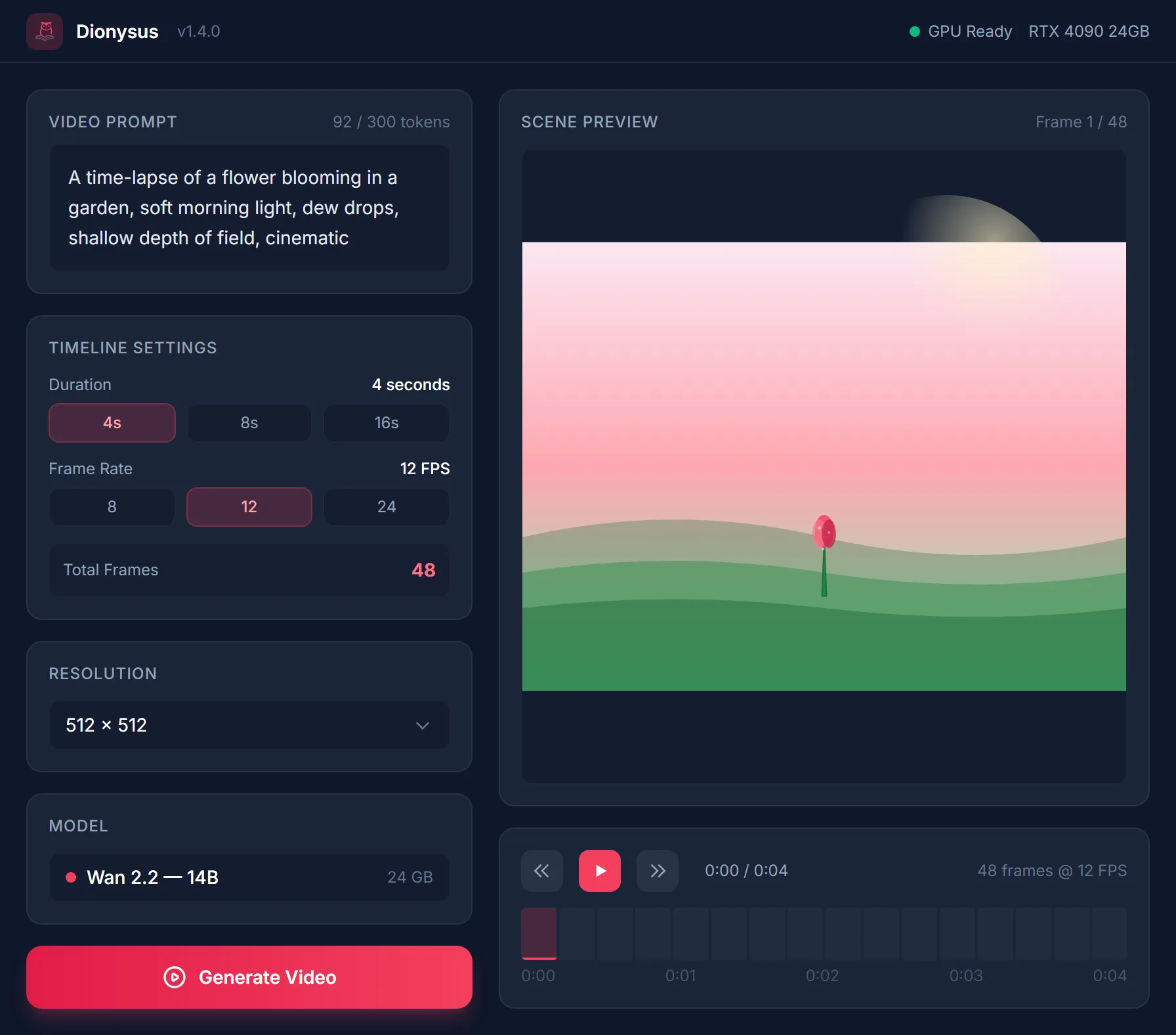 Video generation: scene preview with timeline